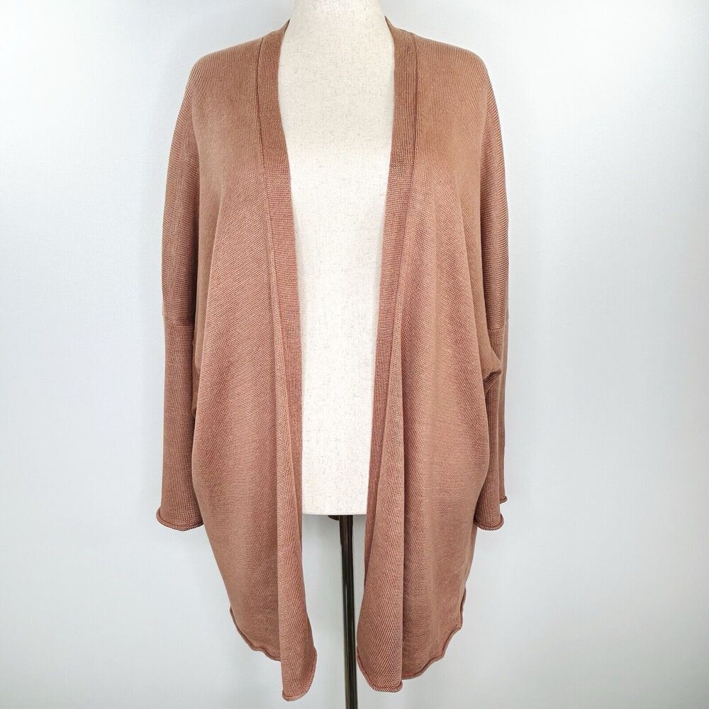Eskandar Cardigan Women OS Peach Knit Linen Oversized Open Front Minimalist Boho